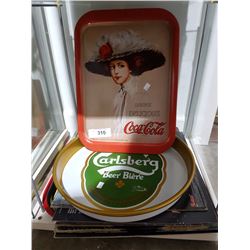 COLLECTABLE COKE AND BEER TRAYS AND SIX LP'S