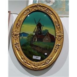 DUTCH REVERSE PAINTED ON CONVEX GLASS IN GILT FRAME