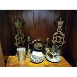 SHELF OF BRASS COLLECTABLES