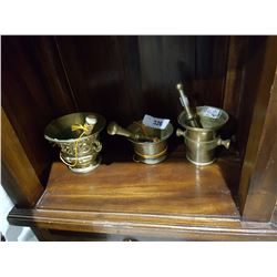 THREE BRASS MOTAR PESTLES