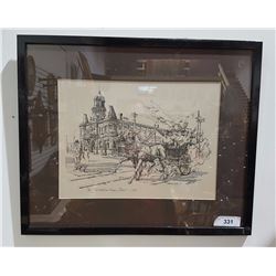 ORIGINAL INK DRAWING SIGNED FRANK LEWIS TITLED THE CITYHALL ON MAIN STREET