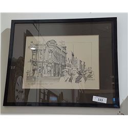 ORIGNIAL INK DRAWING SIGNED FRANK LEWIS TITLED THE ALHAMBRA HOTEL ON WATER STREET 1930'S