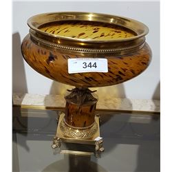 AMBER GLASS & BRASS CENTERPIECE