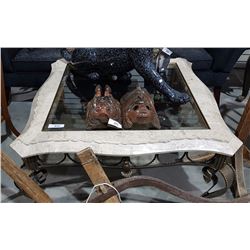 FOUR PIECE DESIGNER GLASS INSET COFFEE & END TABLE SET