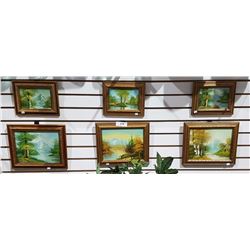 SET OF 6 SMALL GILT FRAME OIL ON CANVAS