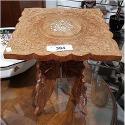 CARVED SOUTH ASIAN PLANT STAND W/ IVORY INLAY 12" HIGH