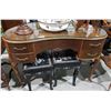 Image 1 : QUEEN ANNE STYLE WALNUT KIDNEY SHAPED DESK W/ GLASS TOP