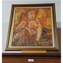 OIL ON CANVAS TITLED PORTRAIT OF NAKED WOMAN ON THE COUCH SIGNED DUDIAK