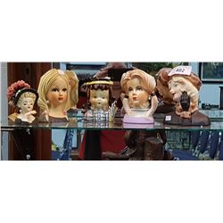 LOT OF FIVE HEAD VASES