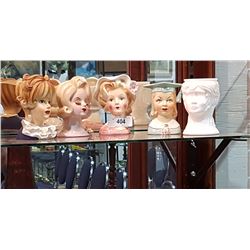 LOT OF FIVE HEAD VASES