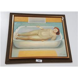 OIL ON CANVAS TITLED THE BATHTUB SIGNED DAVID LARKIN