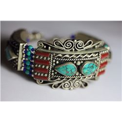 Tibet Hand Made Turquoise, Coral, Lapis Lazuli Bracelet