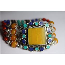 Tibet Hand Made Amber, Coral, Lapis Lazuli Bracelet