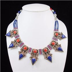 Tibet Hand Made Natural Coral, Lapis Lazuli Necklace