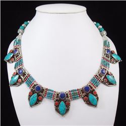 Tibet Hand Made Turquoise, Coral, Lapis Lazuli Necklace