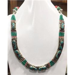 Tibet Hand Made Turquoise, Coral, Lapis Lazuli Necklace