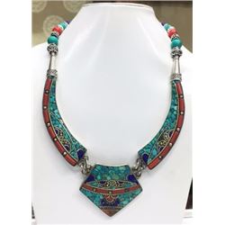 Tibet Hand Made Turquoise, Coral, Lapis Lazuli Necklace