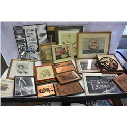 BOX OF ASSORTED FRAMED PICTURES & PAINTINGS