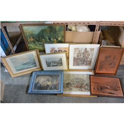 BOX OF LARGER FRAMED PICTURES