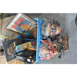 BOX OF VINTAGE COLLECTIBLES AND MASKS