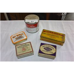 FIVE VINTAGE CIGARETTE TINS