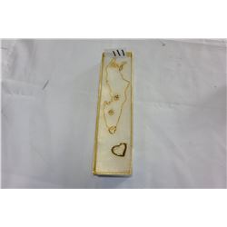 GOLD TONE HEART PENDANT PIN AND EARRING SET