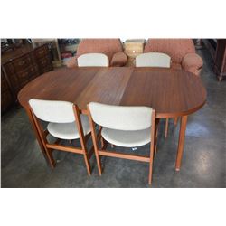 TEAK TABLE WITH LEAF AND FOUR CHAIRS