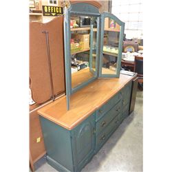 PAINTED OAK DRESSER WITH MIRROR