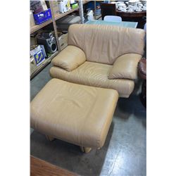 LEATHER OVERSTUFF CHAIR WITH OTTOMAN