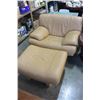 Image 1 : LEATHER OVERSTUFF CHAIR WITH OTTOMAN