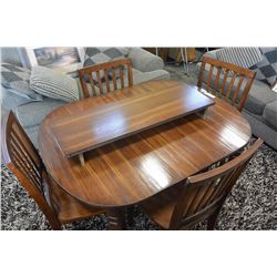WALNUT DINING TABLE WITH LEAF AND FOUR CHAIRS