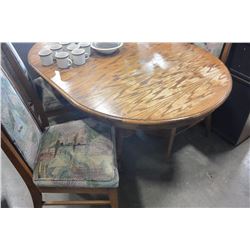 OAK DINING TABLE WITH LEAF AND FOUR CHAIRS