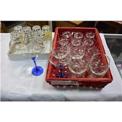 TRAY OF DRINK GLASSES AND TUMBLERS ETC