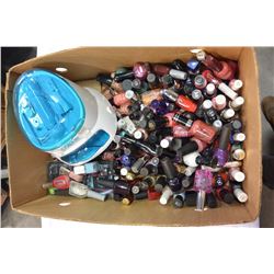 BOX FULL OF ASSORTED NAIL POLISH AND MANICURE STATION