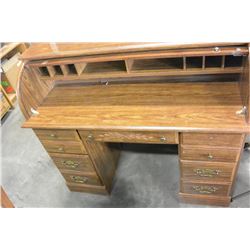 OAK DOUBLE PEDESTLE ROLL TOP DESK
