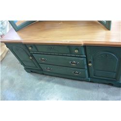 9-DRAWER GREEN AND PINE DRESSER WITH MIRROR