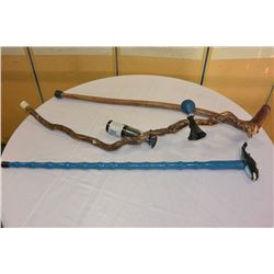 THREE FOLKART WALKING STICKS