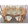 Image 1 : RATTAN PATIO GLASSTOP PATIO TABLE AND FIVE CHAIRS