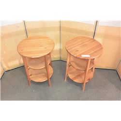 PAIR OF 3-TIER ROUND PINE ENDTABLES