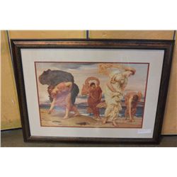 FRAMED PRINT FOUR LADIES PICKING UP SEASHELLS