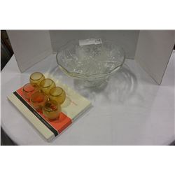 GLASS PUNCH BOWL SET PLACEMATS AND SHIPS GLASSES