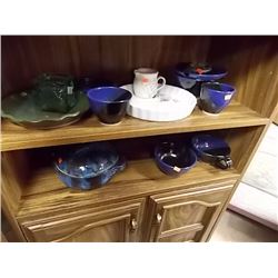 SHELF LOT OF DISHES - 2 FULL SHELVES