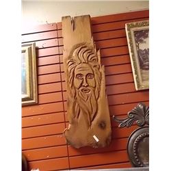 UNIQUE CHAINSAW CARVING - WALL MOUNT TREE SPIRIT - 40" TALL  X 13.5 X 1"