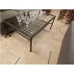 GLASS TOP METAL COFFEE TABLE - WITH LOWER SHELF