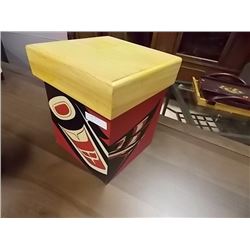 LIDDED WOOD BOX - FIRST NATIONS MOTIF - AS-IS