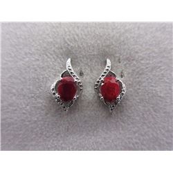 EARRINGS - NEW 1.5CT OVAL FACETED RUBY & DIAMONDS IN STERLING SILVER SETTING - INCLUDES PLATINUM FIN