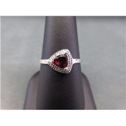 RING - TRILLION FACETED GARNET & DIAMOND IN STERLING SILVER SETTING - INCLUDES PLATINUM FINISH - RET