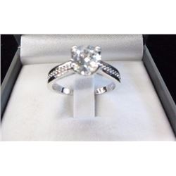 RING - 18K WHITE GOLD PLATED WITH ROUND FACETED SOLITAIRE CRYSTAL - RETAIL ESTIMATE $350