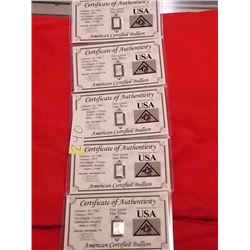 INVESTOR BULLION - .9999 FINE SILVER - 5 GRAIN WITH ASSAY CARD - AMERICAN CERTIFIED BULLION - 5 PER 