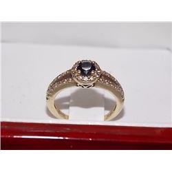 RING - DEEP BLUE SAPPHIRE AND DIAMONDS SET IN 10K YELLOW GOLD- APPROX 2 GRAMS